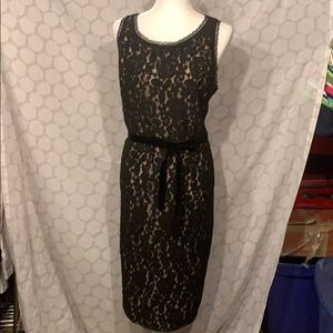 Black lined lace cocktail dress